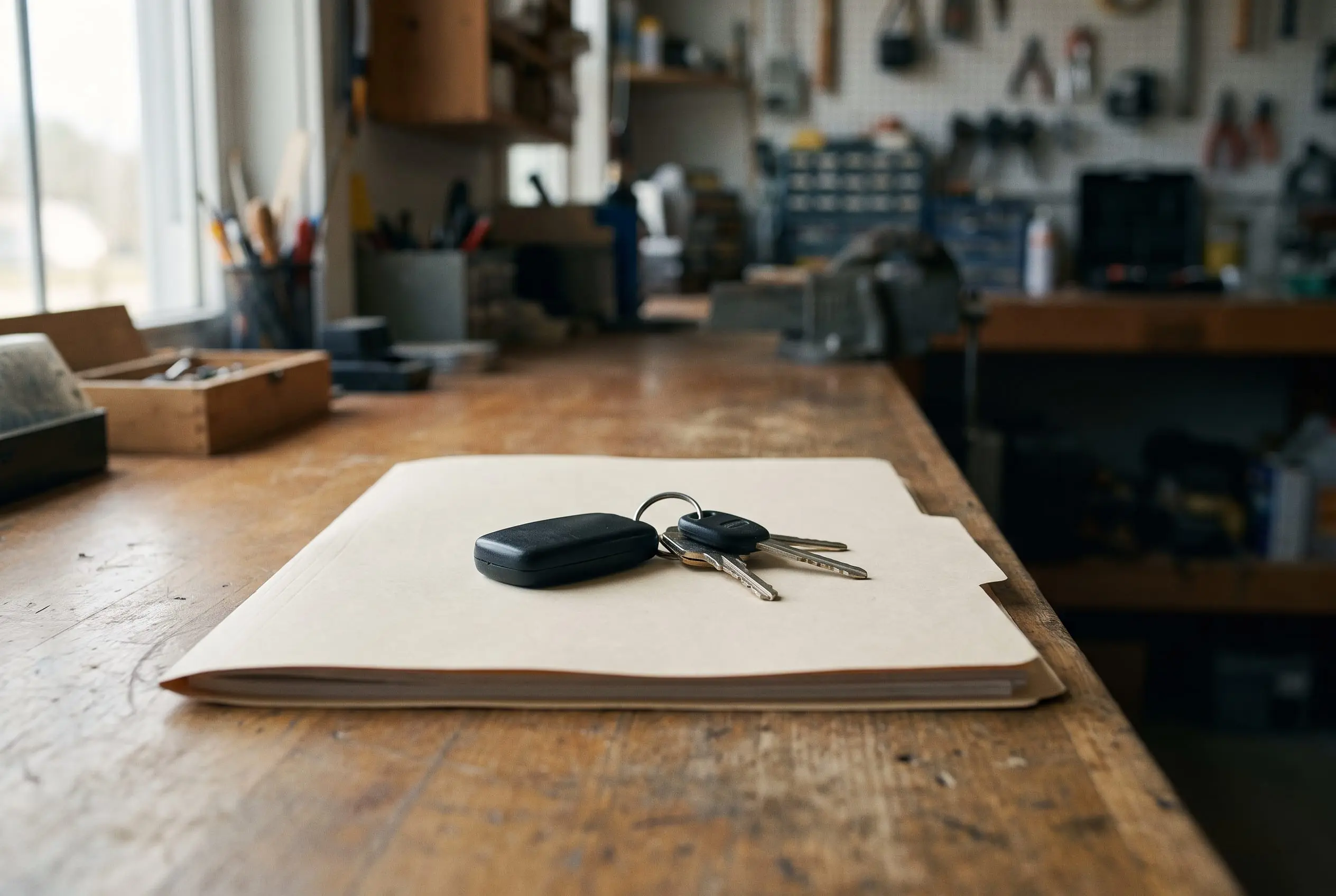 Car keys on a document folder ready for handover